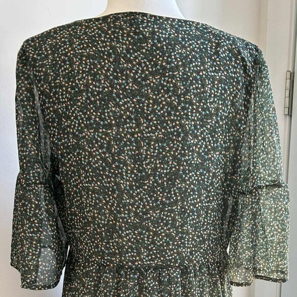 Park & Fifth Green Micro-Floral Chiffon Tiered Double Layered Mini Dress – US M - Picture 7 of 11